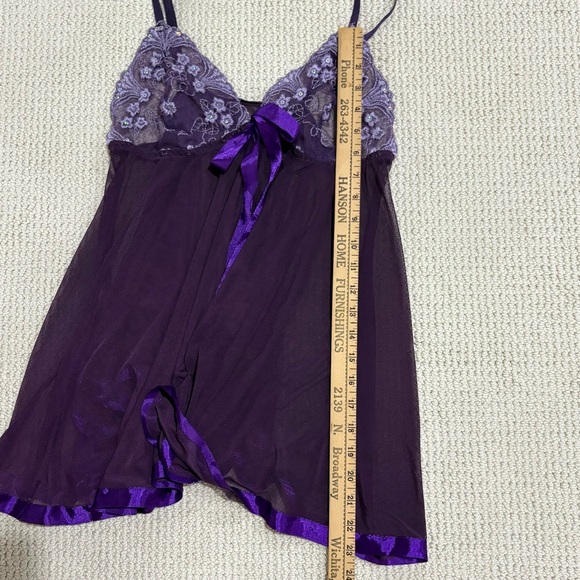 Womens 2XL Sheer Mesh Babydoll Mini Slip Dress Sequins Embroidery Purple Sexy - Picture 2 of 9